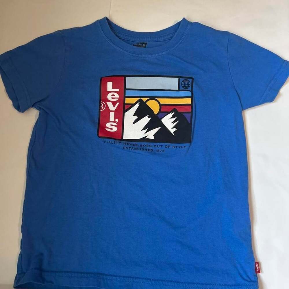 Levi's Mountain Graphic T-Shirt Size 7 Blue Cotton